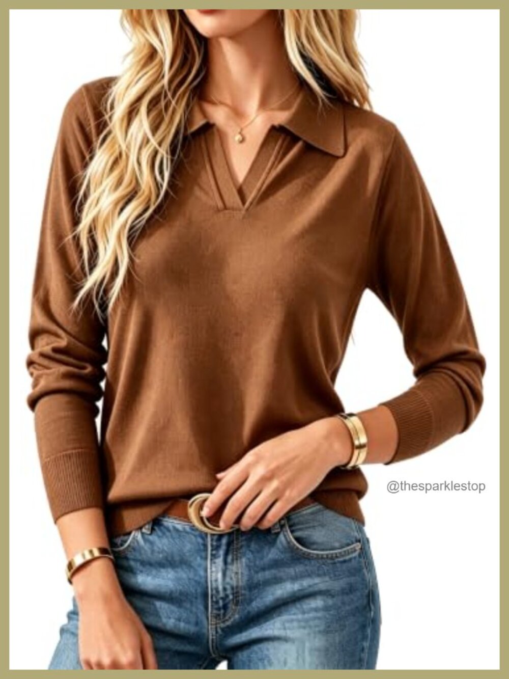 Womens Lightweight Knit Polo Sweater Long Sleeve Collared Pullover Top